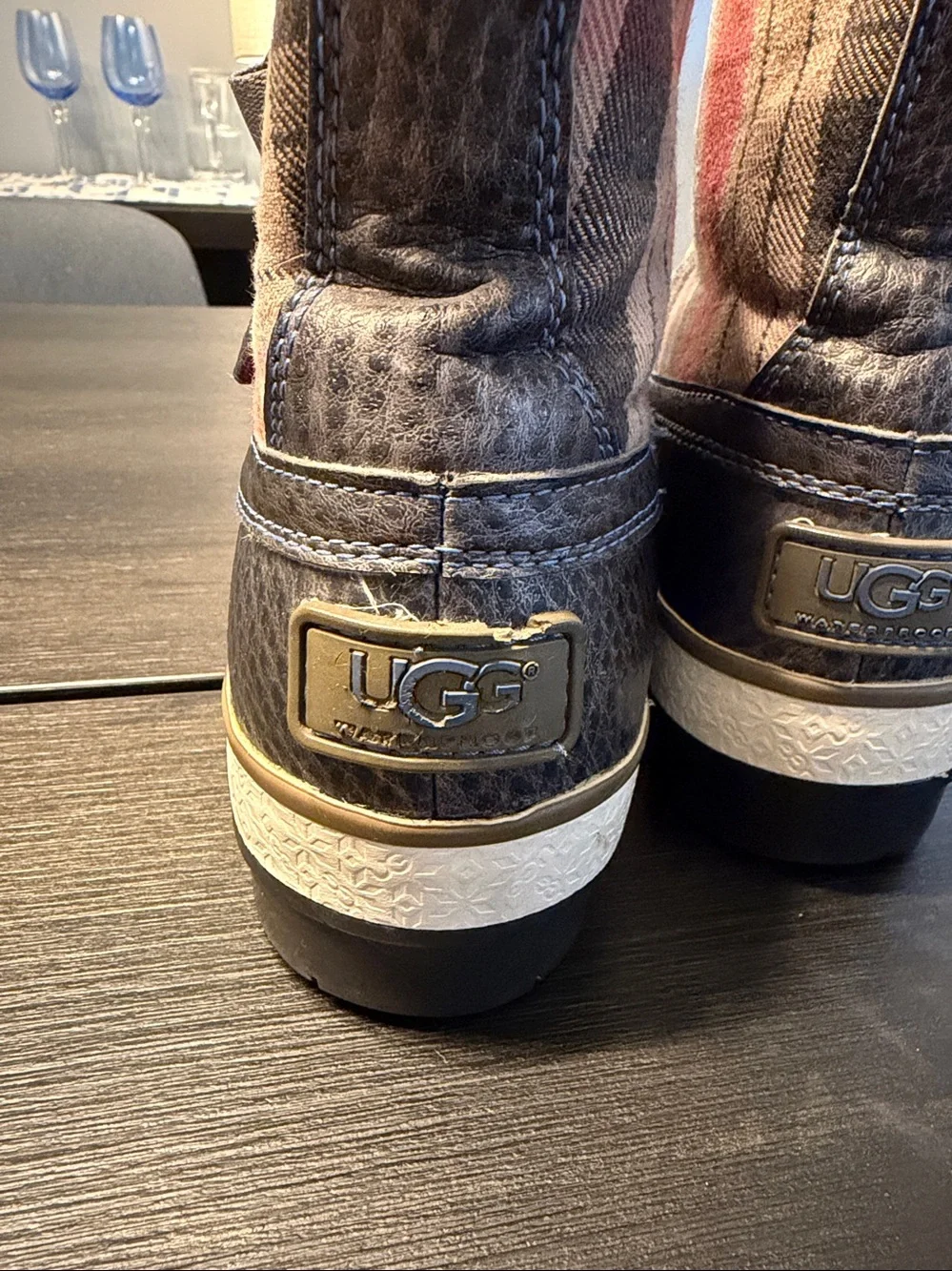 UGG Marais Plaid Waterproof Wool Lined Winter Ankle Boots Grey Red Women’s Size